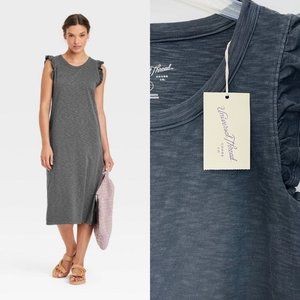 Universal Thread Women's Dress Small Gray Midi Sleeveless Ruffle Tank New